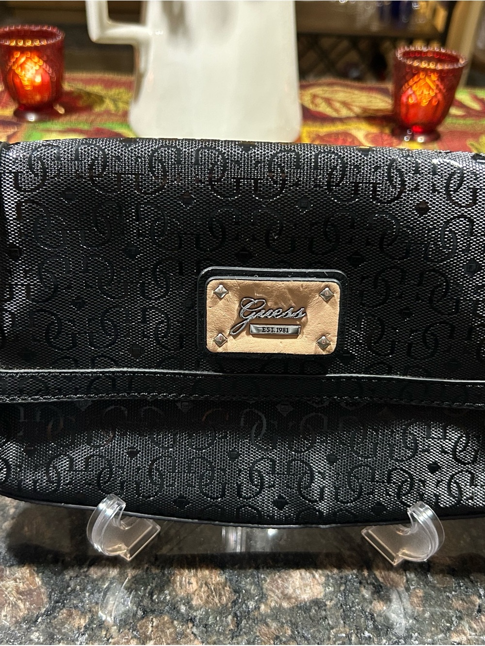 Guess Black Clutch with Gold Logo Plaque